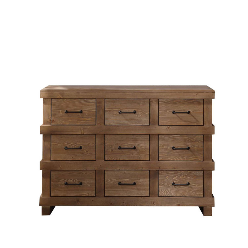 Commode 9 tiroirs Adams, finition chêne antique