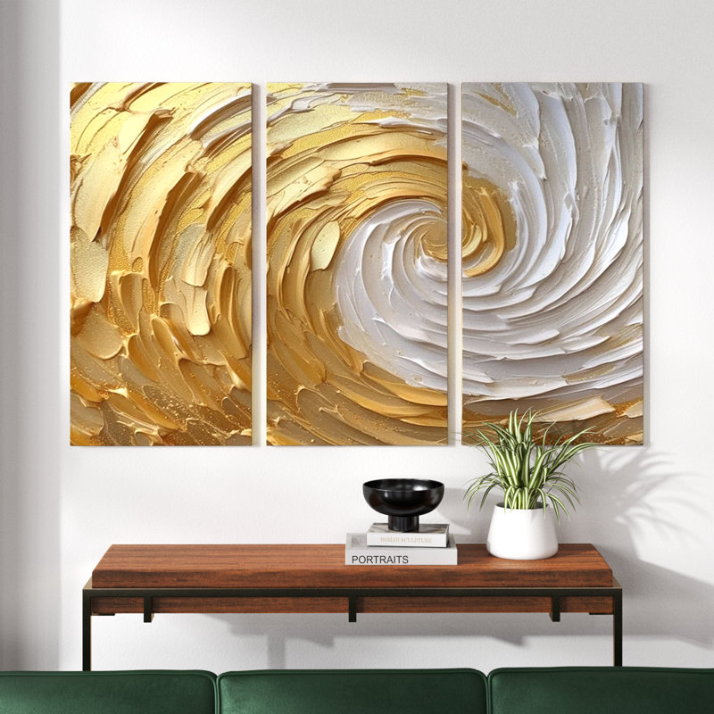 «Bellange Gold and Cream Enchanted Whirls I», reproduction sur toile tendue 3 pièces, H 40 po x l 60 po x P 1 po