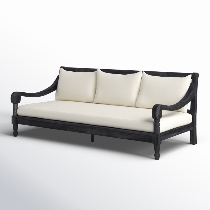 71.7'' Wide Straight Acacia Patio Daybed with Cushions, Beige, Dark Slate Gray