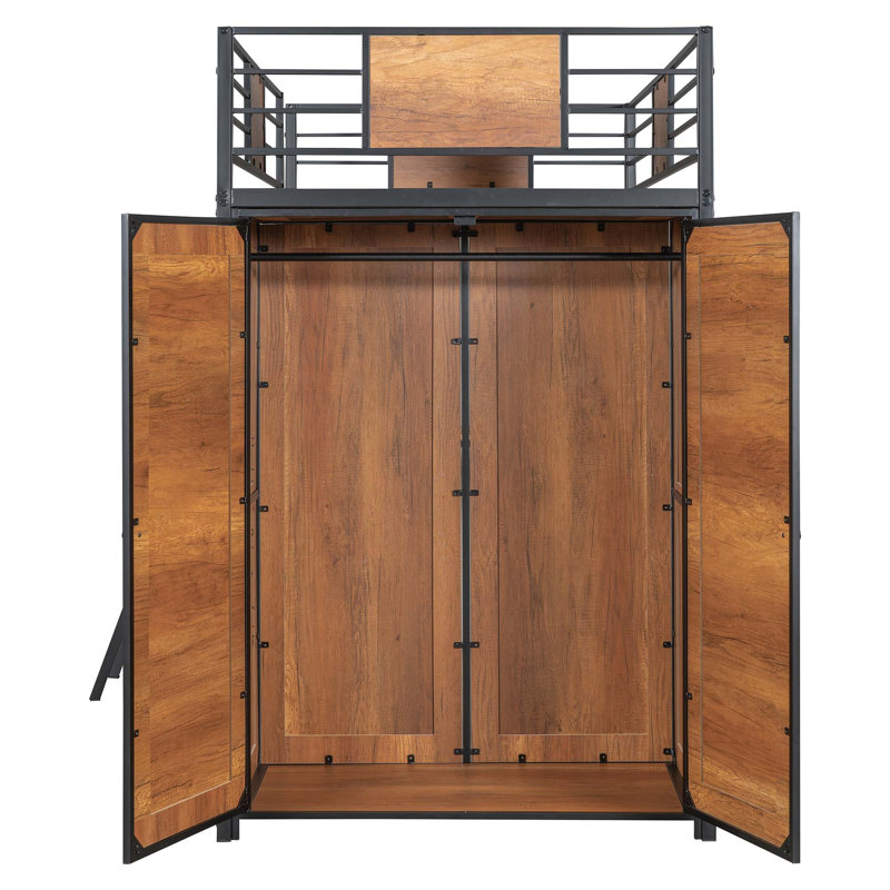 Lit mezzanine avec bureau en L et garde-robe, Noir