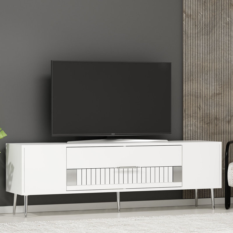 Olivia Unfinished TV Stand, White/Silver, 150cm