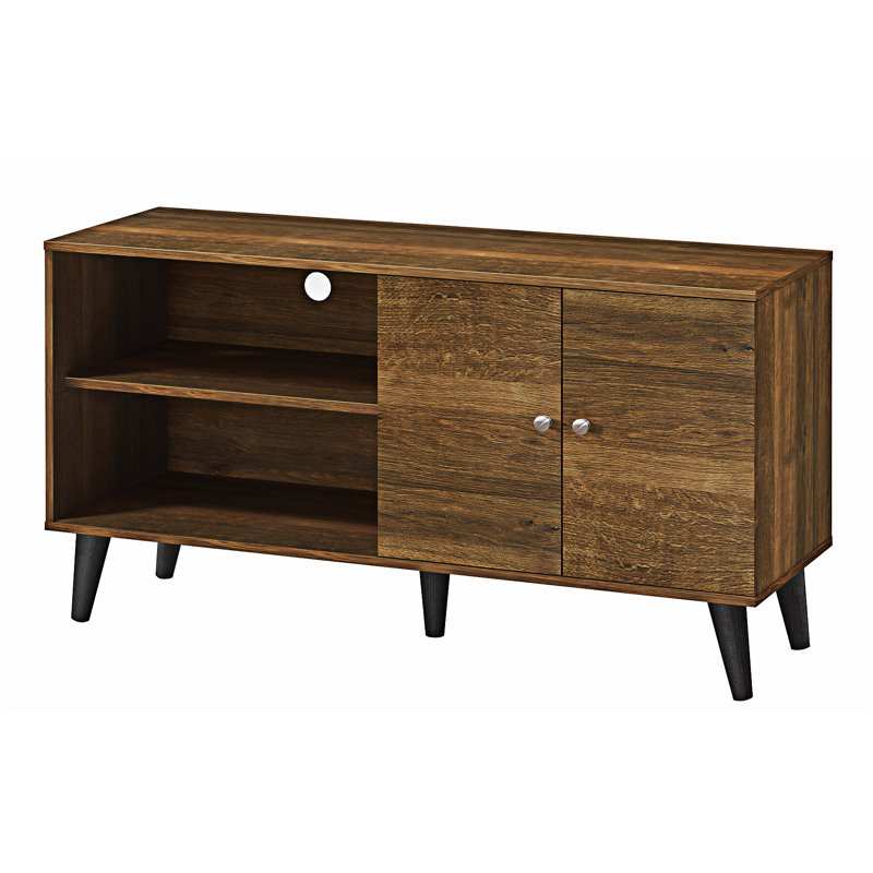 TV Stand Entertainment Centre With  Storage Shelves And Cabinet, 25.63"H x 47.33"L x 15.23"W, Brown