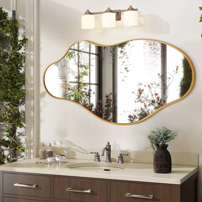 Irregular Decorative Metal Wall Mirror Asymmetrical Mirrors, Gold, 43" x 24"