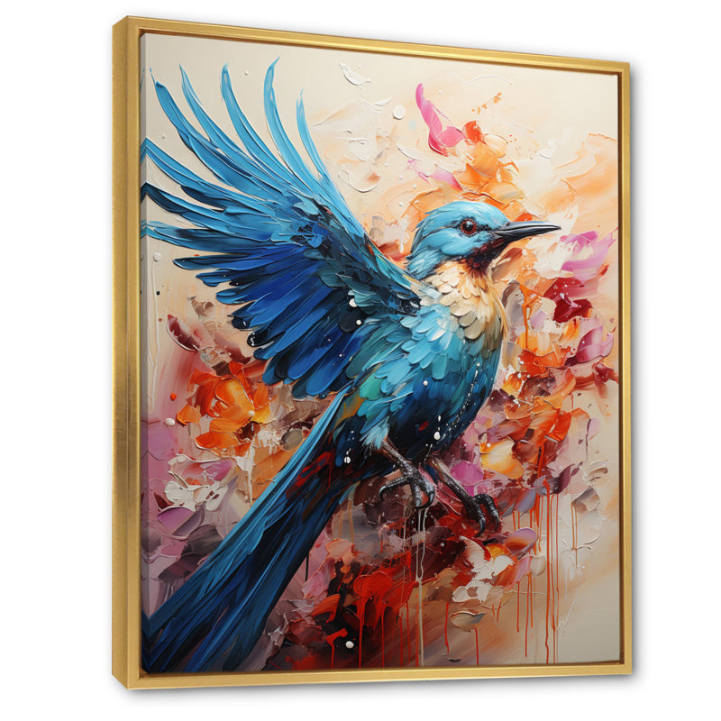 Clairevale Animal Azure Birds Drips - Imprimé, H 32 po x l 24 po x P 1 po, Cadre flottant doré