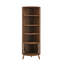 Étagère d'angle à 5 niveaux, bibliothèque d'angle de 67 po de hauteur, étagère d'angle autoportante en bois avec portes coulissantes et tablettes ouvertes, gain de place, armoire de rangement d'angle moderne pour le salon, la cuisine, le bureau (noyer)