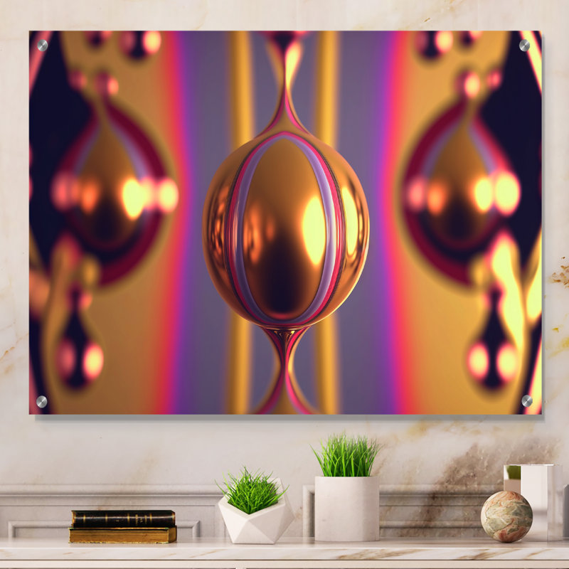 Globe infini rose et doré - Art mural abstrait géométrique en acrylique pour la cuisine, H 12 po x l 20 po