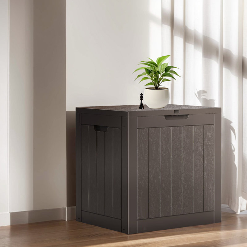 31 Gallon Indoor or Outdoor Backyard Patio Small Storage Deck Box with side handles and lockable lid, Brown