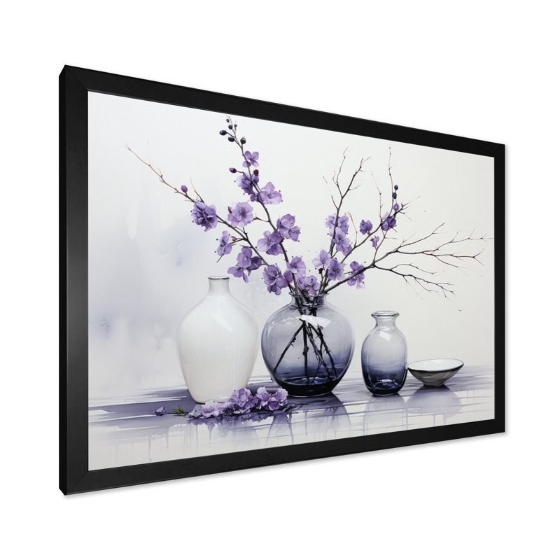 Mauve gris minimalisme équilibre et poterie de contraste - Impressions encadrées minimalistes, H 30 po x l 40 po x P 1,5 po