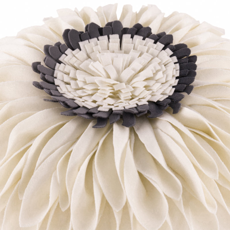 Appliqued Throw Pillow 3D Sunflower Accent Pillow Cover & Insert, Square 14", Ivory-Velvet