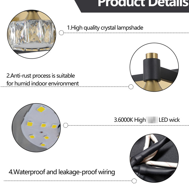 Luxueux luminaire de salle de bain sur miroir - Lampe murale en cristal et rouille moderne