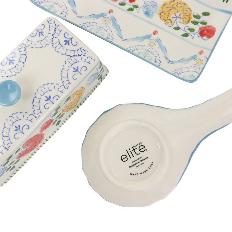 Ensemble de rangement pour ustensiles en grès peint à la main Anaya
