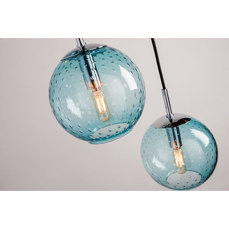 Rousseau 3 Light Chandelier, Aged Brass, Blue