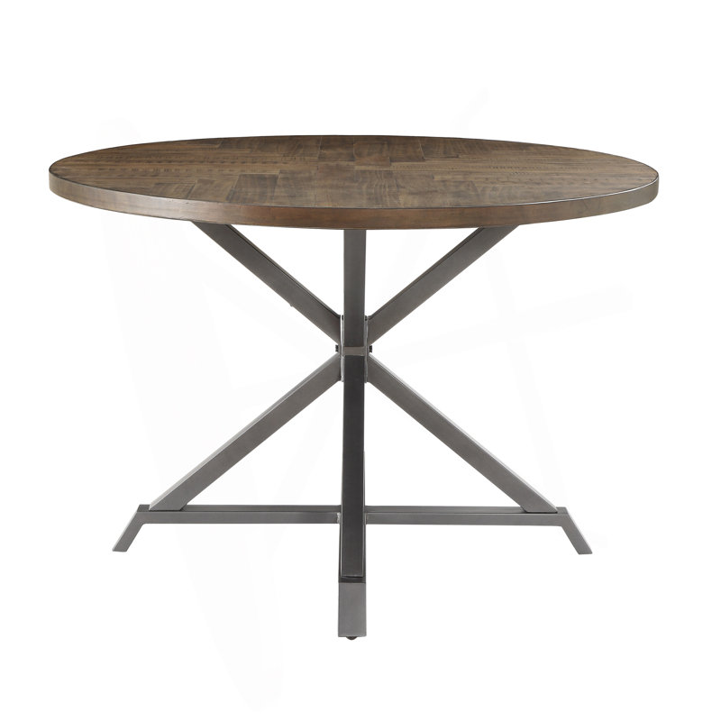 Table de salle à manger de style industriel 1 pièce fini brun bruni et finition en métal gris style rustique
