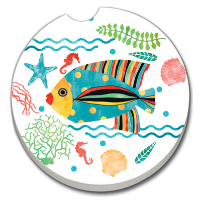 Stoneware Round 2 Piece Car Coaster Set