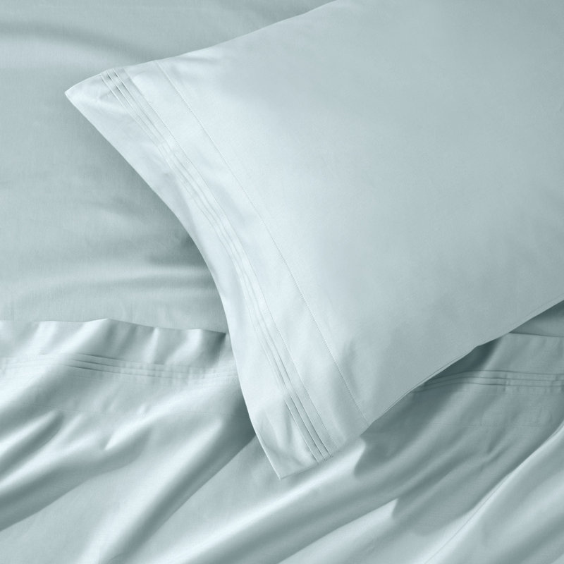 Ensemble de draps en coton égyptien 1000 fils Bba, Ensemble de draps pour très grand lit avec 2 taie, Bleu pastel