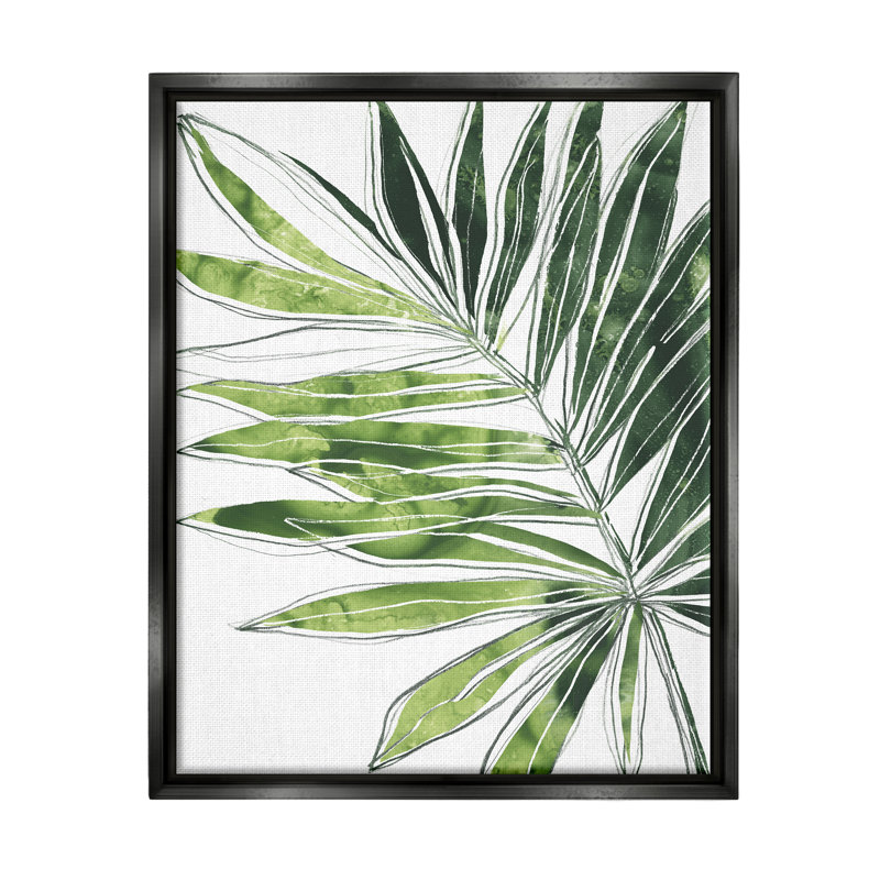 Art mural sur toile de palmier tropical tropical vert expressif par June Erica Vess, Cadre flottant noir de jais