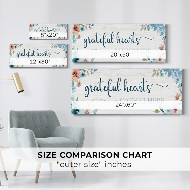 Grateful Hearts - Toile tendue avec châssis, H 8 po x l 20 po x P 1,5 po