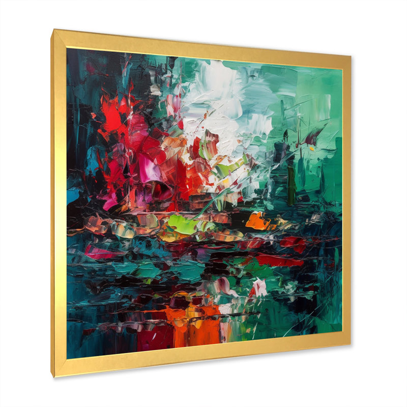 «Red and Green Textures Of The Mind I», reproduction sur toile, H 16 po x l 16 po x P 1 po, Cadre photo doré simple