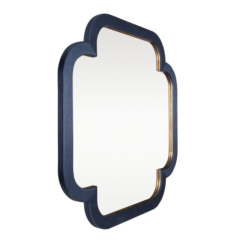 Miroir mural suisse - l 36 po x H 36 po - toile de ramie bleu foncé / laiton vieilli, Bleu / laiton antique, 36 po x 36 po