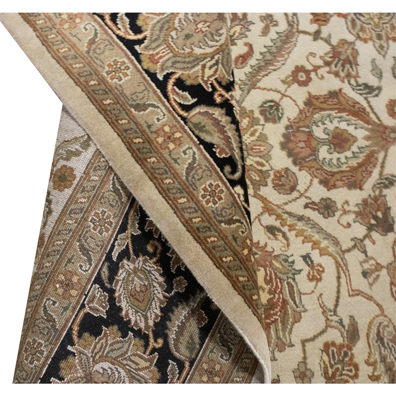 Tapis beige et noir noué à la main de haute qualité