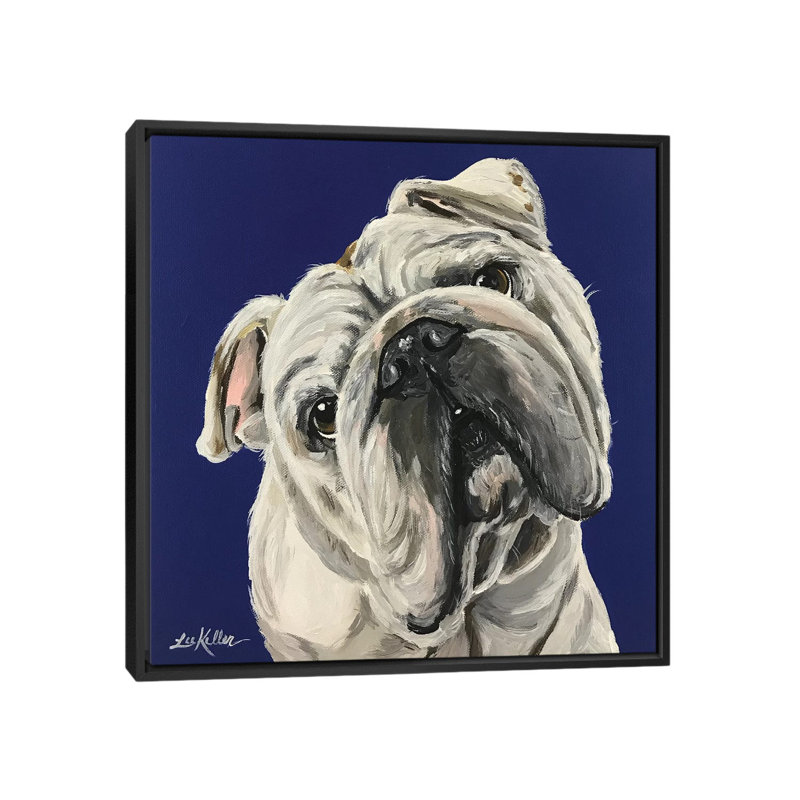 « english bouledogue on blue » par hippie hound studios, impression sur toile tendue, H 18 po x l 18 po x P 1,5 po