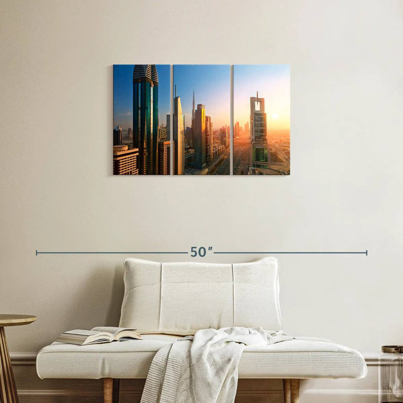 Coucher de soleil de la ville de Dubaï, H 20 po x l 33 po