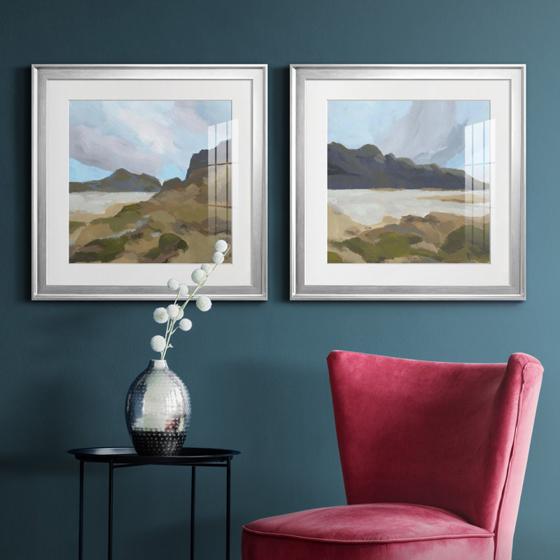 Mossy Cove I - ensemble de 2 reproductions d'art encadrées, H 17,5 po x l 35 po x P 1,5 po, Papier avec cadre argenté, Blanc