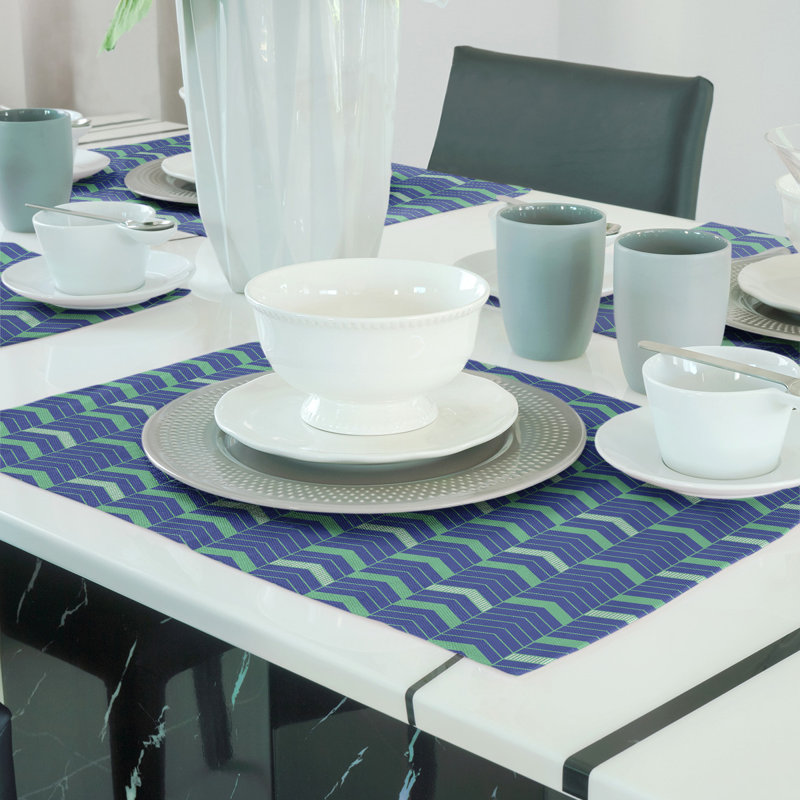 Récapitulatif à chevrons 18" lineed Stephenie, Bleu / Vert, Coton