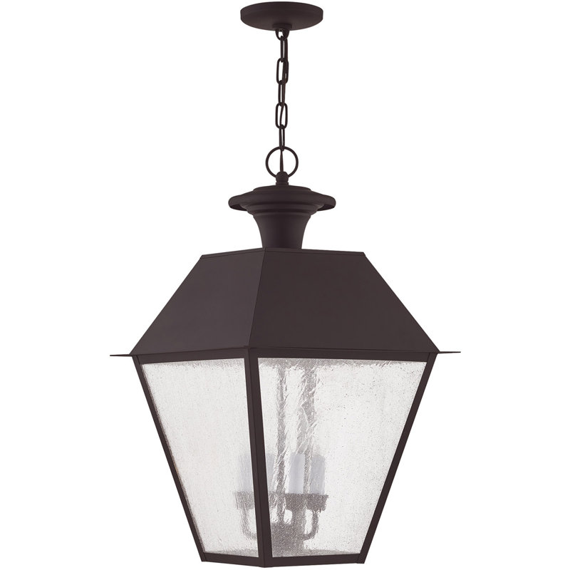 Bronze 15" 4-Light Lantern Pendant with Seeded Glass Shade