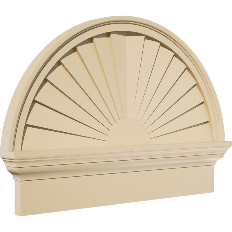Demi-rond signature fronton en uréthane, brun clair apprêté, 26 po x 19,75 po x 2,75 po, Combinaison, Rayons de soleil
