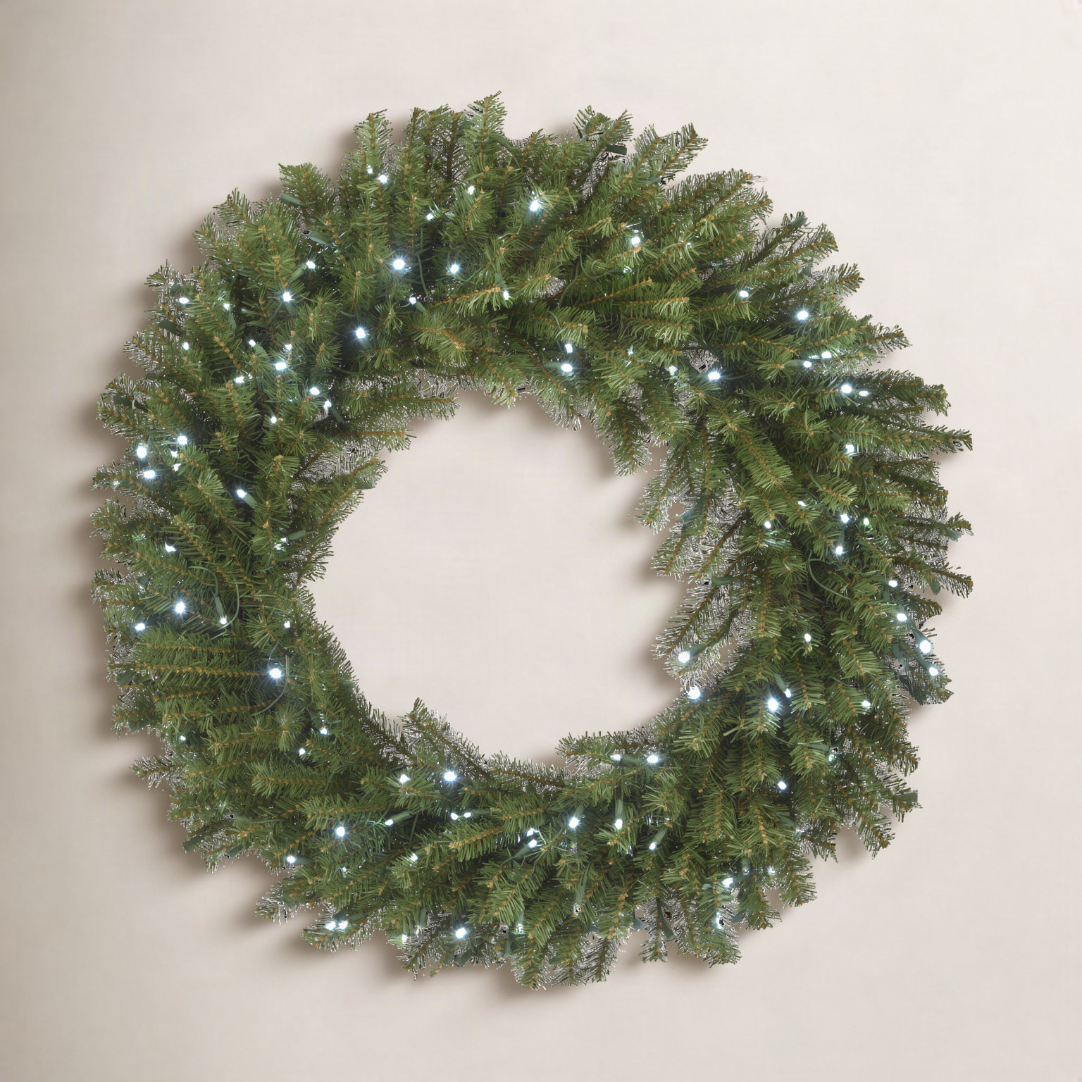 The Holiday Aisle® Memory-Shape Norwood Fir Wreath with White LED Lights, 4" H x 36" W x 36" D