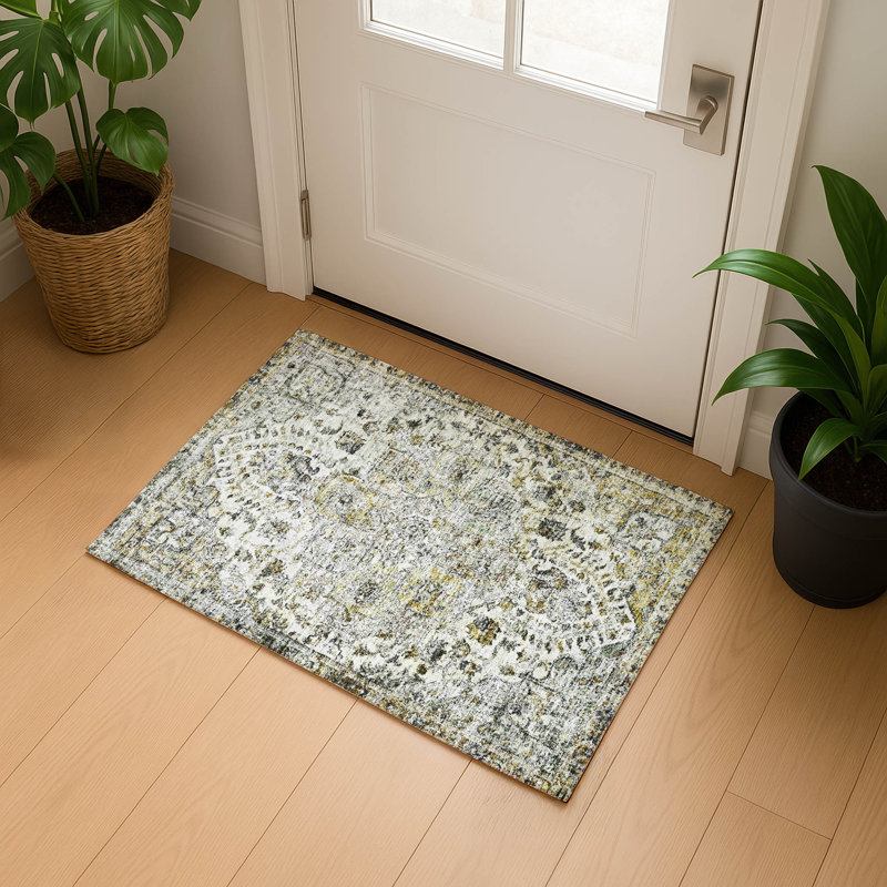 Premium Machine Washable Mayfield AMF2138 global Rug, 1'8" x 2'6", Beige