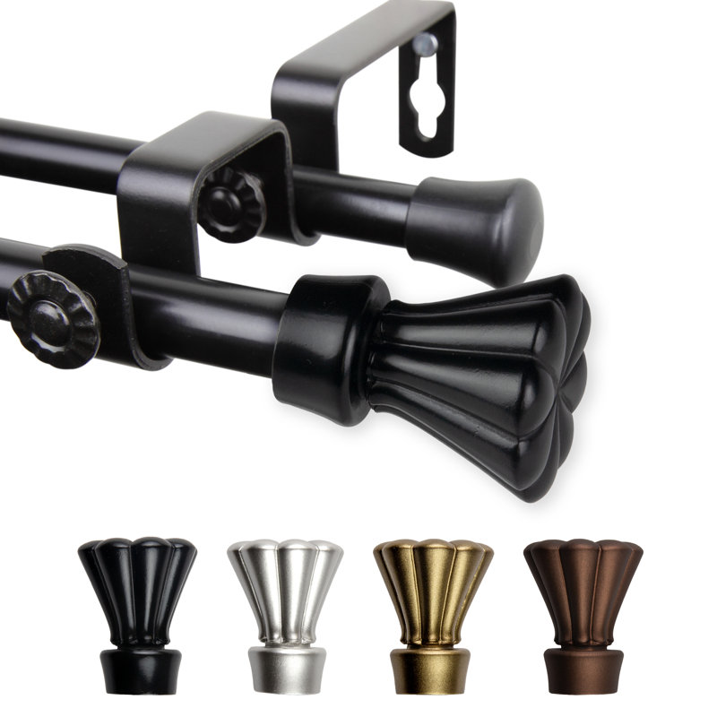 Tringle à rideaux double Nisha 5/8 po de diamètre, 84" – 120", Noir