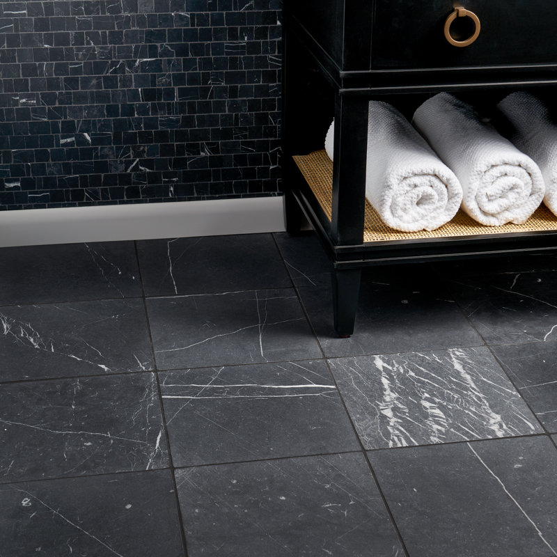 Avanti 12x12 Tumbled Marble Tile, Nero Marquina