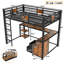 Lit mezzanine double en métal avec bureau peu encombrant, design noir moderne pour les petits espaces