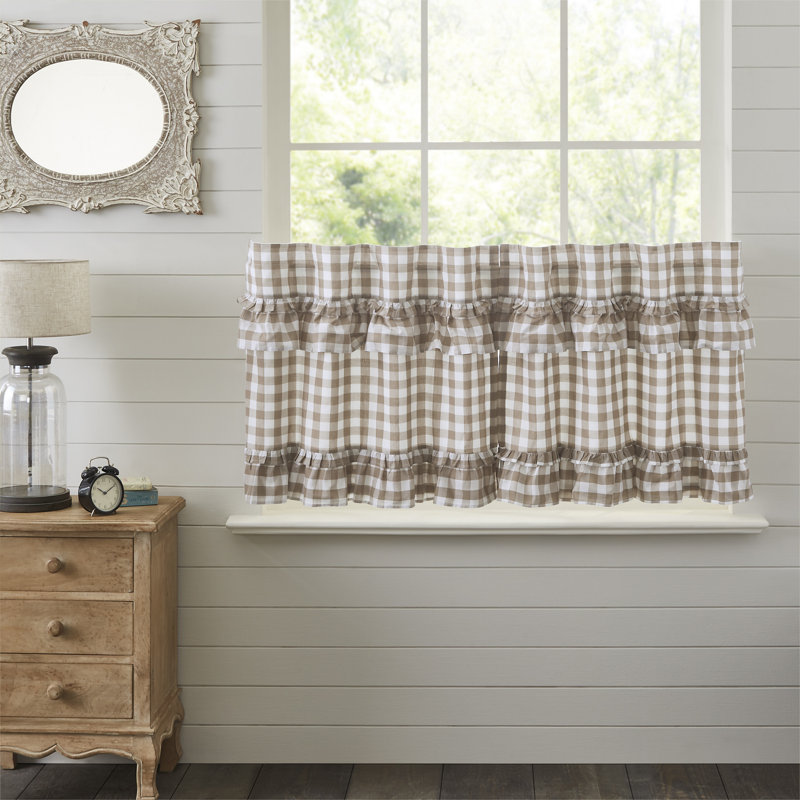 Annie Buffalo Check Cotton Cafe Curtain, Portabella, 72" W x 24" H