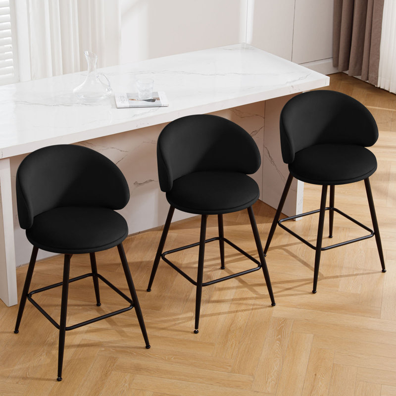 26" Swivel Upholstered Counter Height Bar Stools, Black