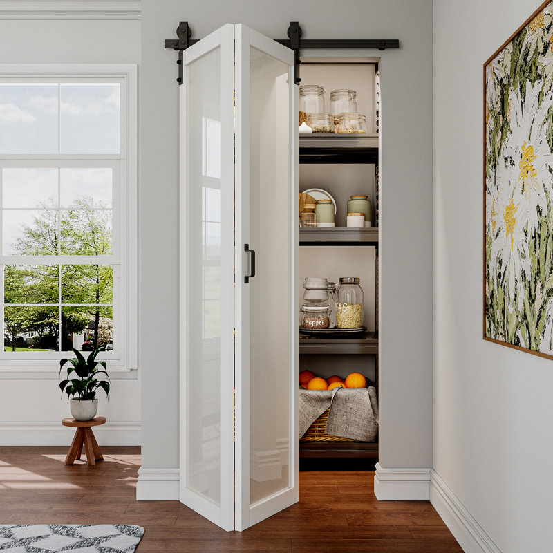 Portes de grange pliantes 84 po en verre givré à double hauteur 84 po avec quincaillerie d'installation, 36 po x 84 po