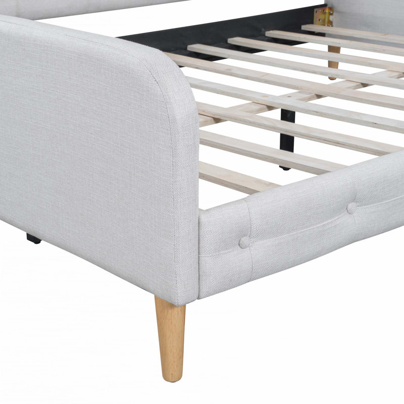 Upholstered Daybed with 4 Support Legs, Beige, Full/Double