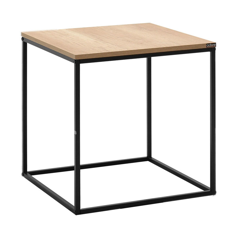 Table d'appoint moderne avec structure en métal, finition noyer et noire, 19,7 po x 20,5 po x 19,7 po | 100% panneau de particules enduit de mélamine, épaisseur: 0,6 pouce | Idéal pour les décors industriels novateurs, élégants et fonctionnels