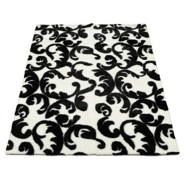 Contemporary Rectangle Black/White Washable Area Rug