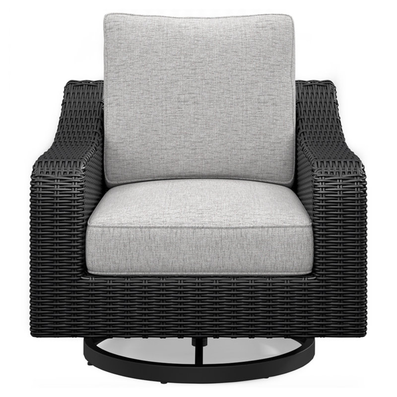 Gray Resin Wicker Swivel Lounge Chair with Cushions