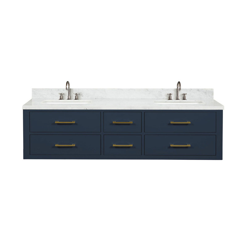 Meuble-lavabo l 72 po x P 22 po avec comptoir en marbre et robinet à fermeture douce, bois massif, lattes 72 po 22 doubles et cadre en bois