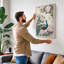Peacock Among Roses Japandi - Wrapped Canvas-437144969-437144982