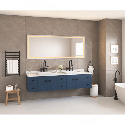 Miroir de salle de bain 72 po x 32 po à DEL, miroir de meuble-lavabo mural, antibuée, mémoire, 3 couleurs, réglable en continu