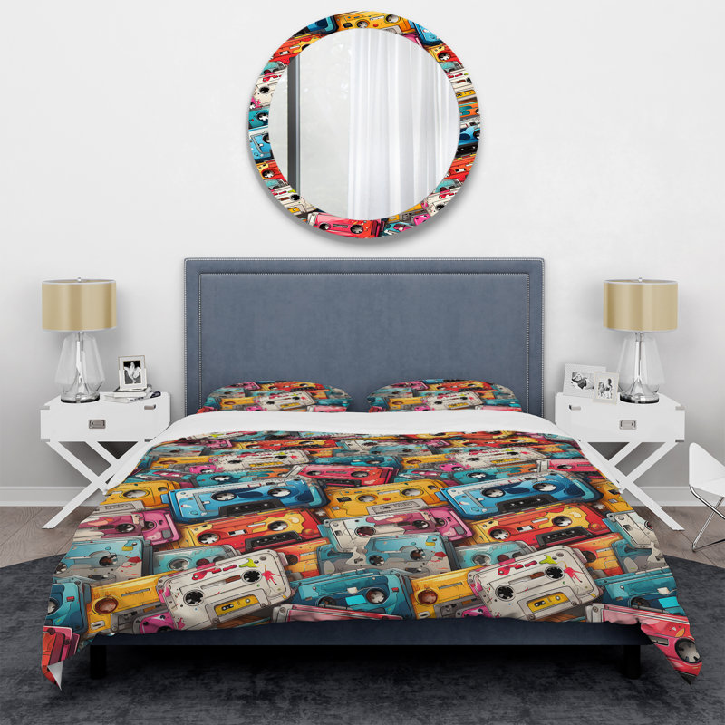 Motif de cassettes Graffiti Pop Art, Housse de couette pour très grand lit et 2 très
