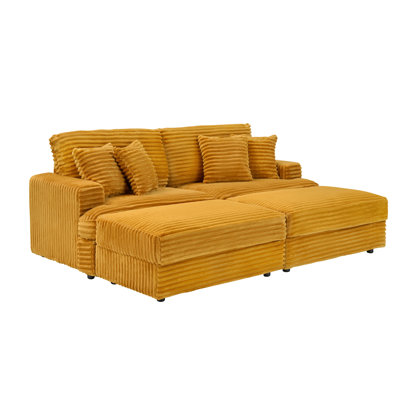 Canapé 88,58 pouces en velours côtelé orange avec repose-pieds (un seul repose-pieds disponible)