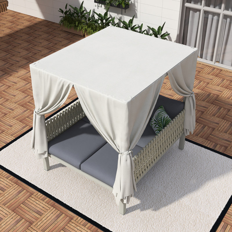 Outdoor Patio Sunbed With Curtains, Gray