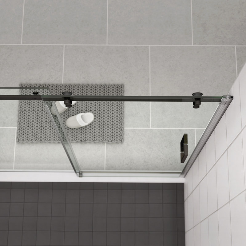 Porte de douche en verre, porte coulissante, avec verre trempé de 5/16 po et finition noir mat