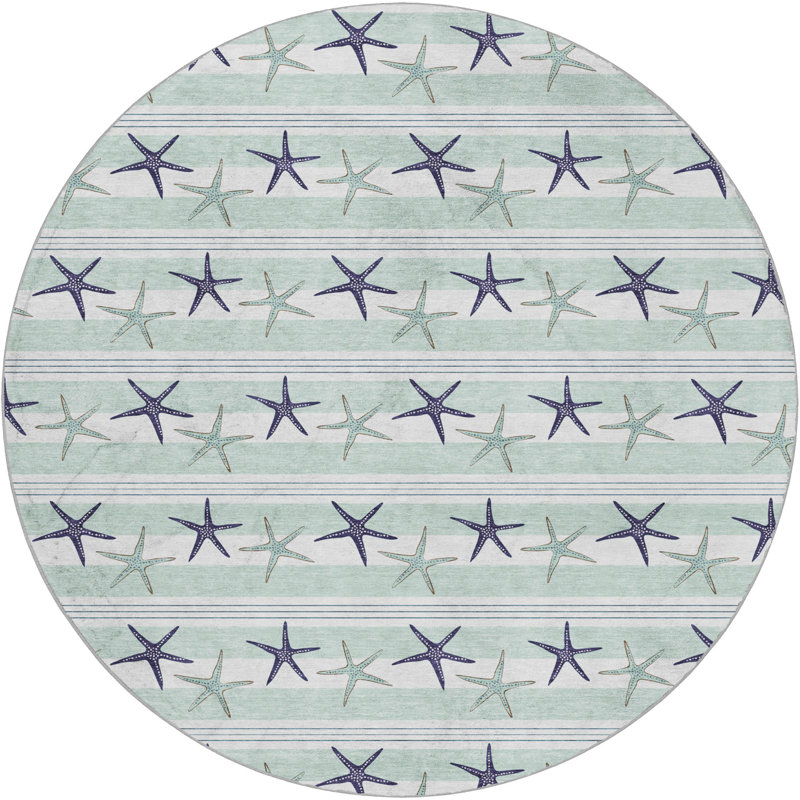 Tapis à poil long de qualité supérieure lavable à la machine Dream Star ADS191, Verre de mer, Rond 8 pi